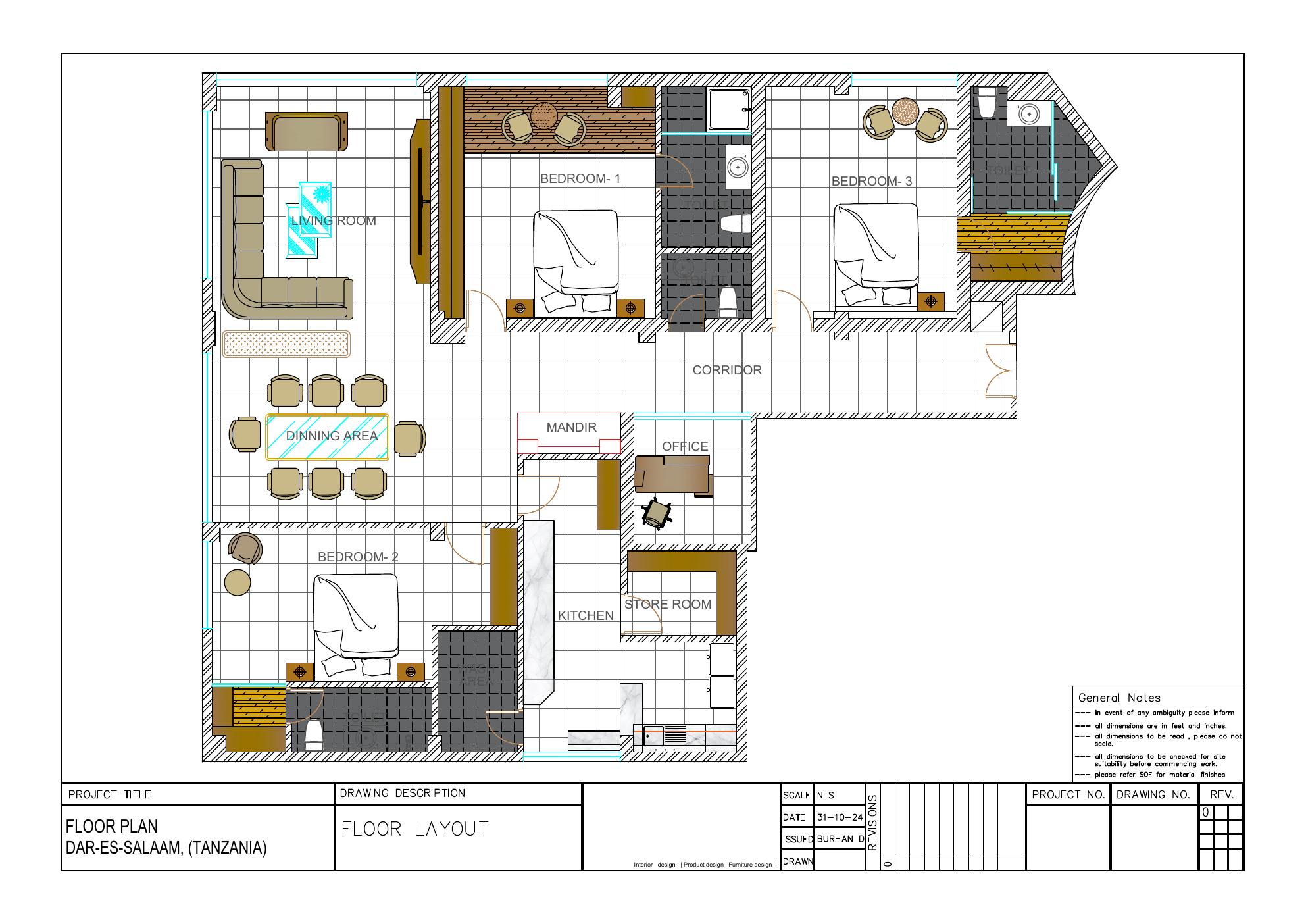 Dar es Salaam Residence — Layouts — 2D & Elevation interior in Floor & dimensioned layouts
