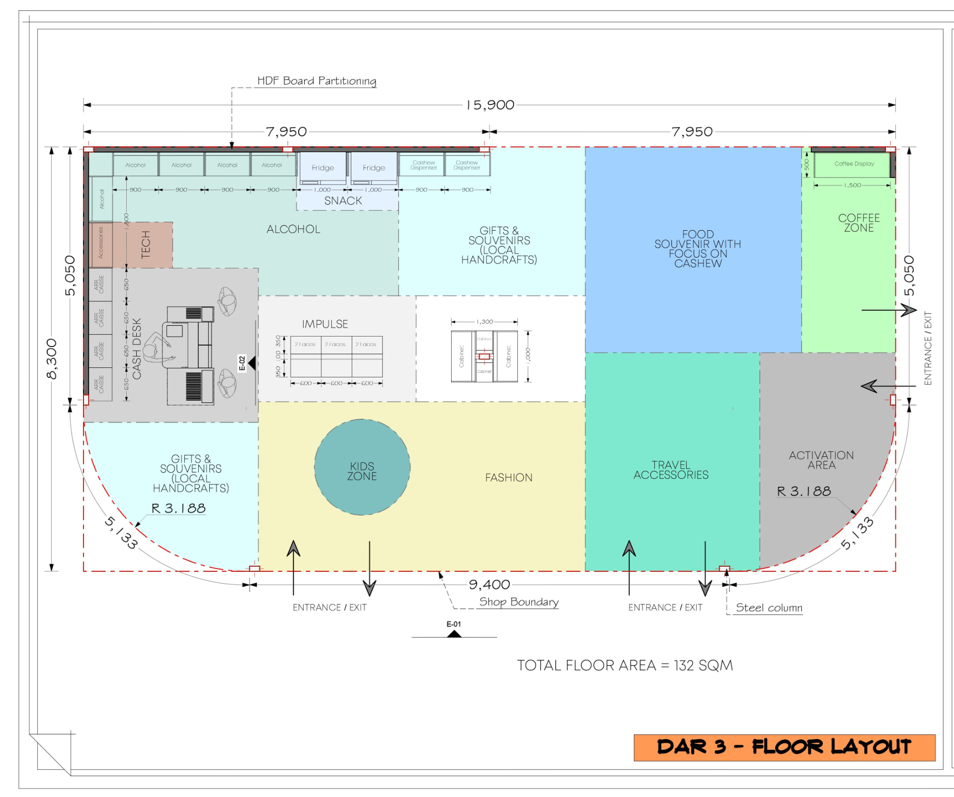 Dar 3 Duty Free — Drawings — 2D & Elevation interior in Plan, elevation & section, Dar es Salaam